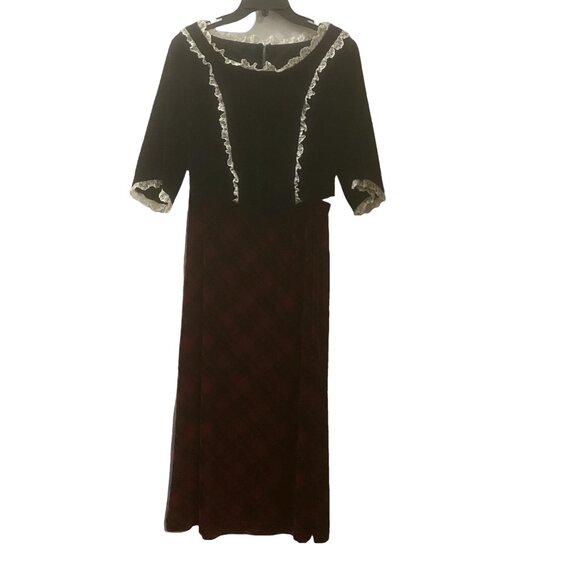 HANDMADE Velvet Lace Trim Top & COLDWATER CREEK Plaid Skirt Set Scottish Holiday - Picture 12 of 14